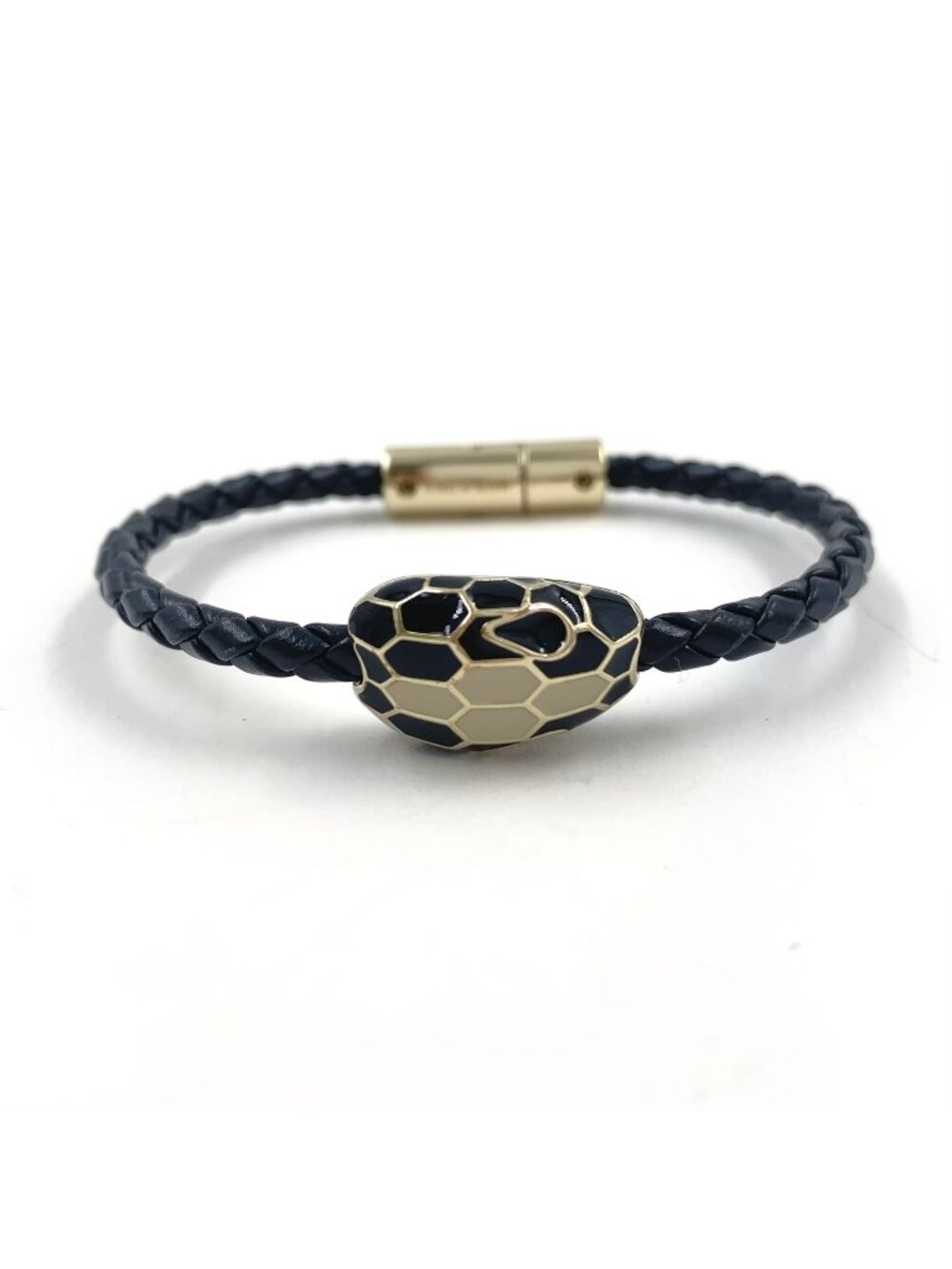 Bvlgari Serpenti Forever Leather Enamel Gold Black White Bracelet